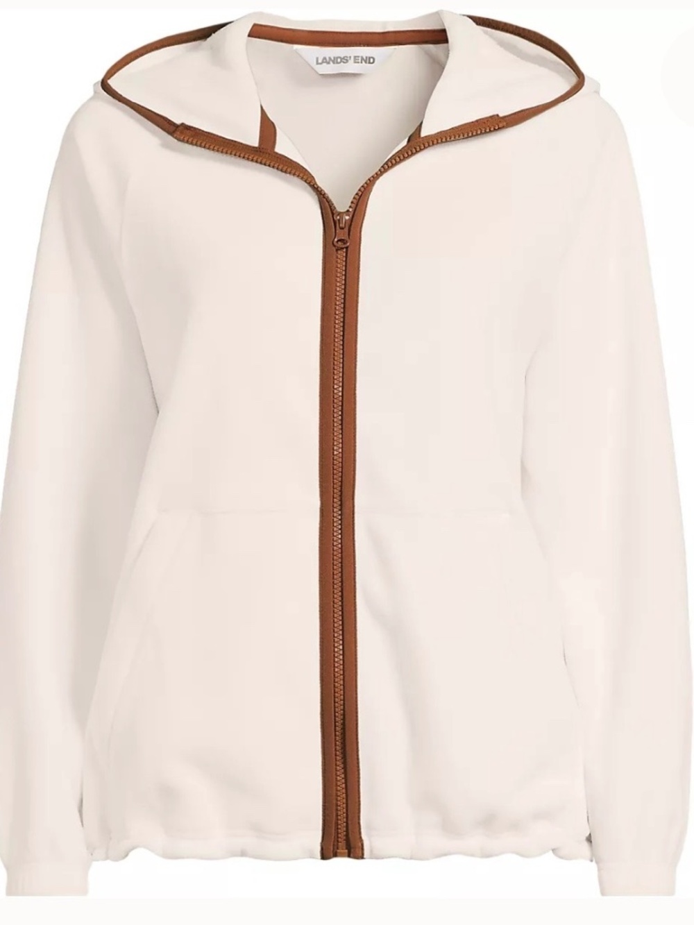 Lands end white fleece zip hoodie size large petite